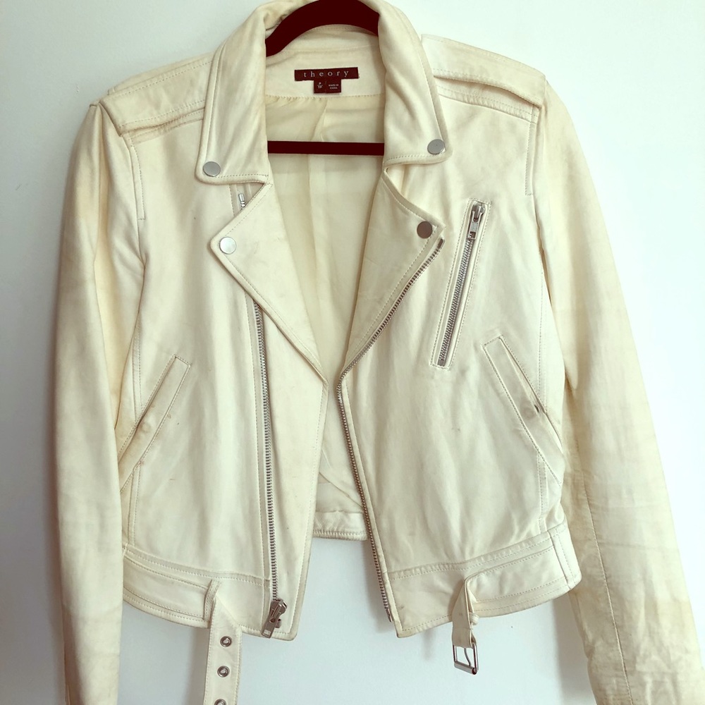 Theory white lamb skin leather jacket